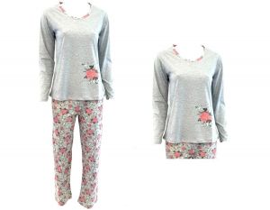 Dámské pyžamo La Penna šedé s růžovými květy